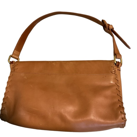 Nicole Miller Tan Leather Fringed Shoulder Purse Adjustable Strap - Picture 3 of 9